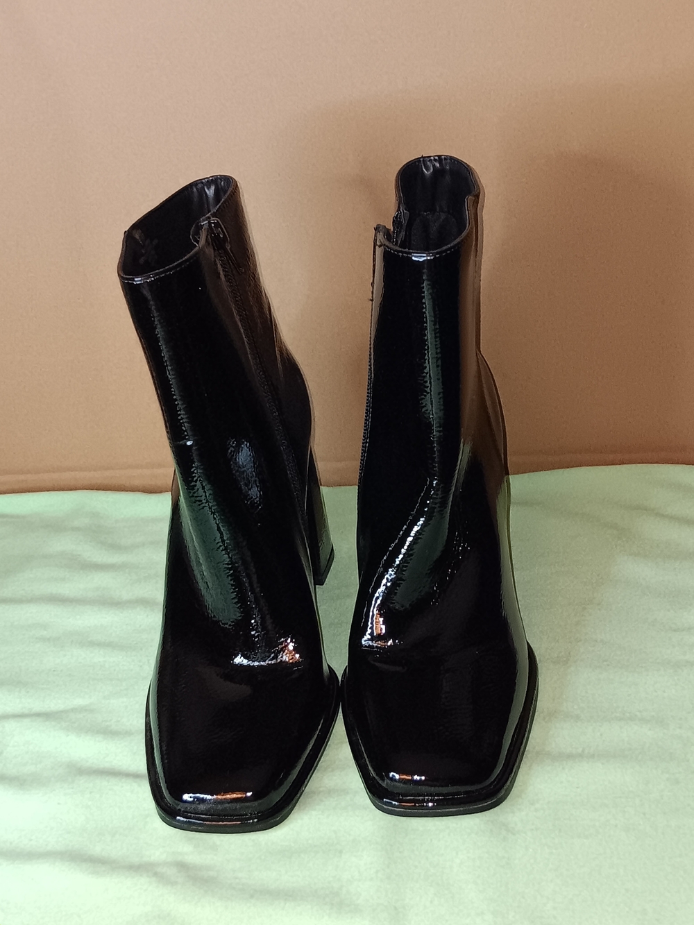 Black Patent Square-Toe Ankle Boots - Women